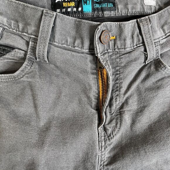 Ariat Rebar M7 Slim Straight Leg Jeans Mens 30x32 Gray Field Carpenter Canvas - Picture 6 of 16